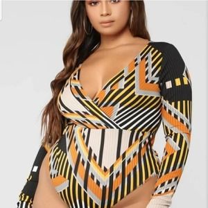 Fashion Nova Plus Size Striped Long Sleeved  Body suit Size 3x